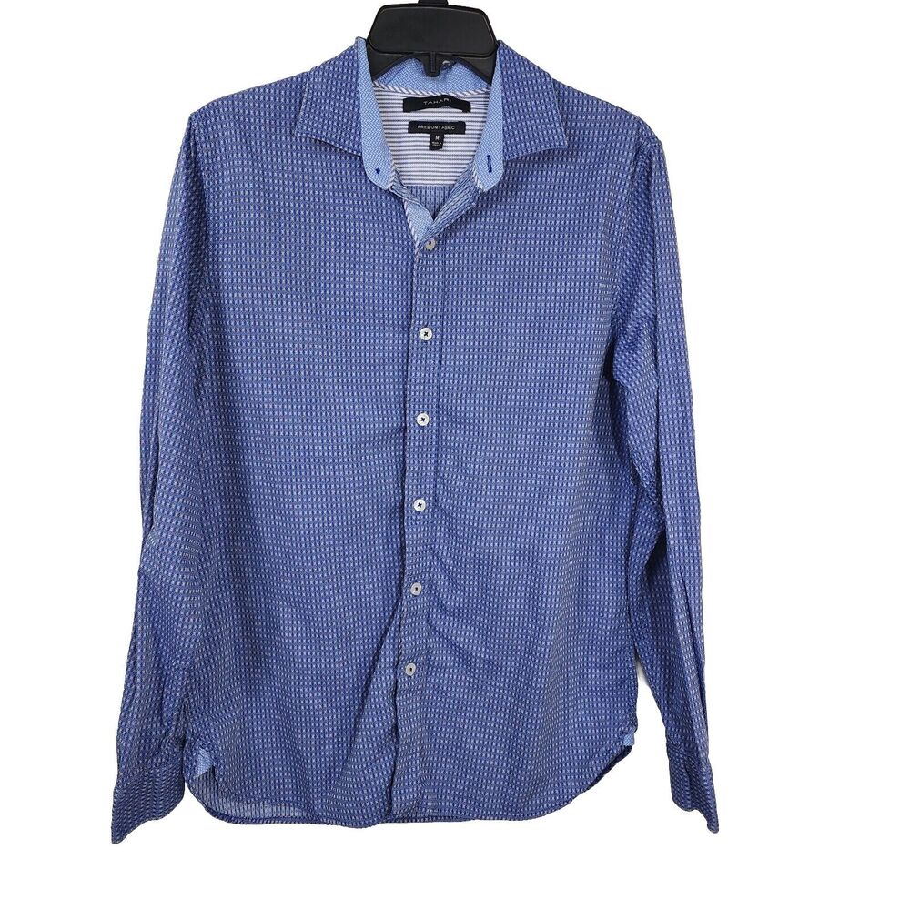 TAHARI Mens Shirt Medium Premium Fabric Button Long Sleeve 100% Cotton Diamond
